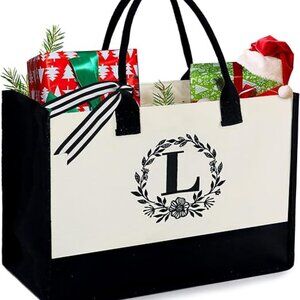 Monogram Initial Canvas Bag with Inner Zipper Pocket Embroidery Personalized Bag